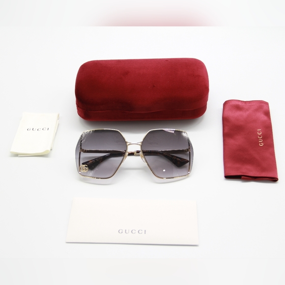 NEW GUCCI GG0817S 006 GOLD HAVANA GRAY SUNGLASSES main image 4